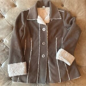 Vintage Brown Suede Cloth Fleece Lined Coat Women's Large